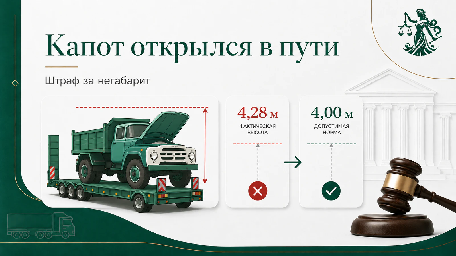 Капот открылся в пути и повлиял на измерение габарита